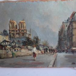 Peinture Julian BROSIUS Paris Quai des Bouquinistes et Notre-Dame