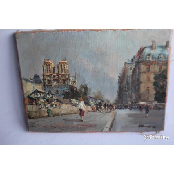 Peinture Julian BROSIUS Paris Quai des Bouquinistes et Notre-Dame