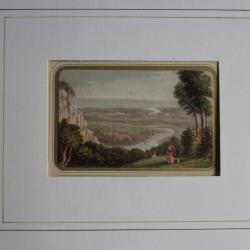 Ancienne gravure couleurs Vue sur la vallée