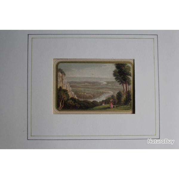 Ancienne gravure couleurs Vue sur la valle