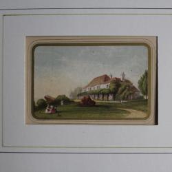 Ancienne gravure couleurs George BAXTER Maison de campagne