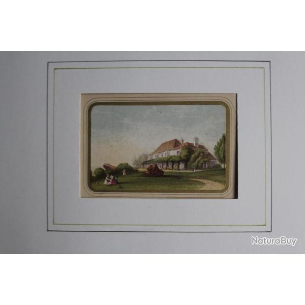 Ancienne gravure couleurs George BAXTER Maison de campagne