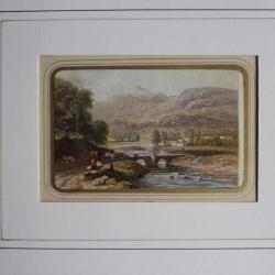 Ancienne gravure couleurs Scène champêtre