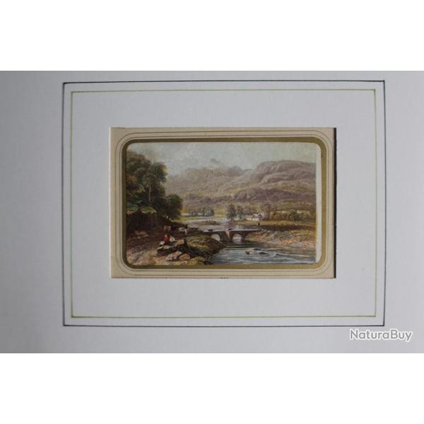 Ancienne gravure couleurs Scne champtre