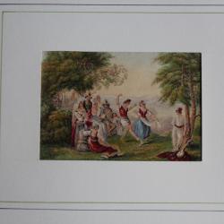 Ancienne gravure couleurs George BAXTER Danse Folklore