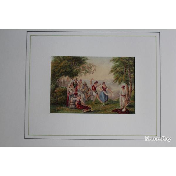 Ancienne gravure couleurs George BAXTER Danse Folklore