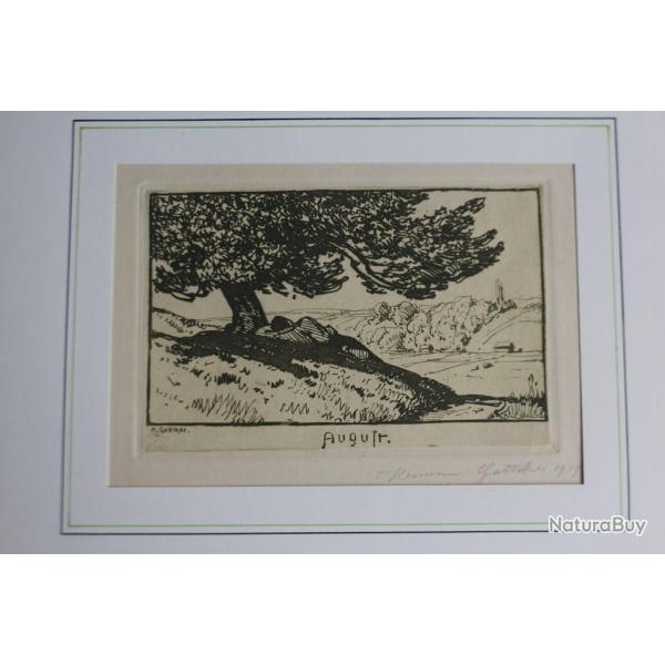 Gravure originale Hermann GATTIKER mois aot August