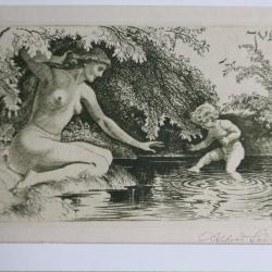 Gravure originale Alfred SODER mois juillet Juli
