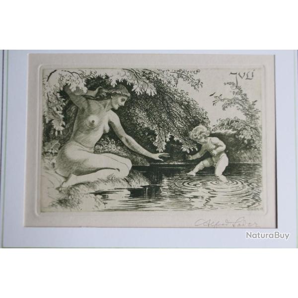 Gravure originale Alfred SODER mois juillet Juli