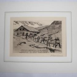 Gravure originale Hans Beat WIELAND mois Septembre Vaches Suisse