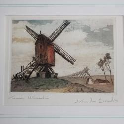 Gravure originale Vieux Moulin signée