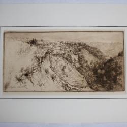 Gravure originale Edgar CHAHINE Monte Oliveto Maggiore Italie