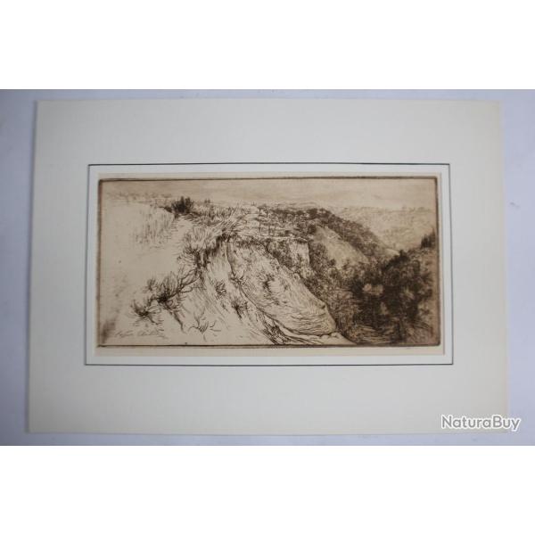 Gravure originale Edgar CHAHINE Monte Oliveto Maggiore Italie