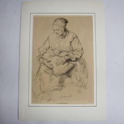 Gravure originale Paul RENOUARD La grand mère Gazette des Beaux-Arts
