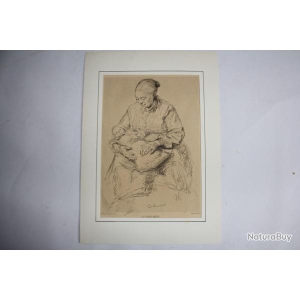 Gravure originale Paul RENOUARD La grand mre Gazette des Beaux-Arts