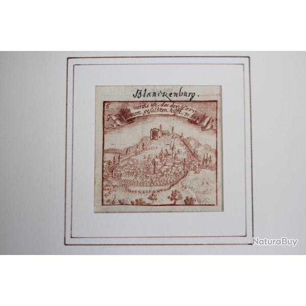 Ancienne gravure originale Blankenburg Allemagne