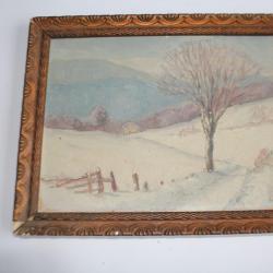 Tableau peinture paysage montagne neige GENS St Cergues 1931