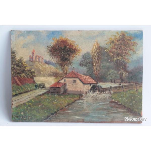 Tableau peinture moulin � eau A.STEINBERG