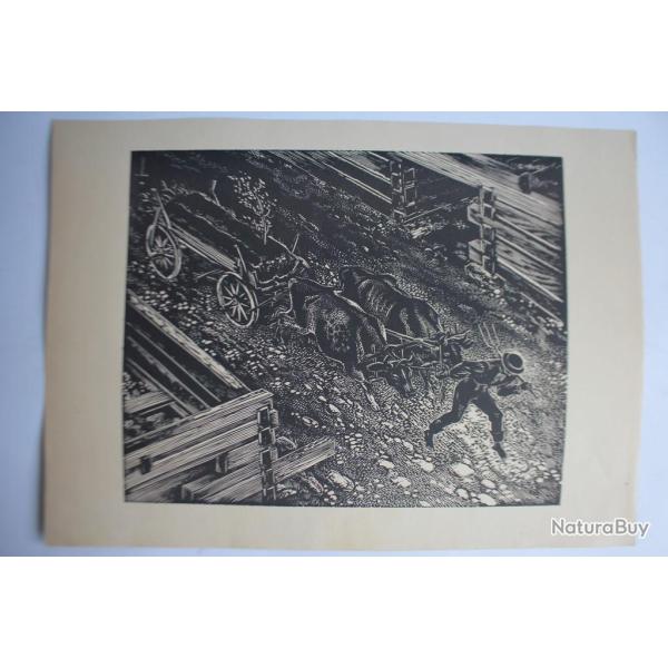 Bois grav Xylogravure Edmund BARTLOMIEJCZYK Pologne