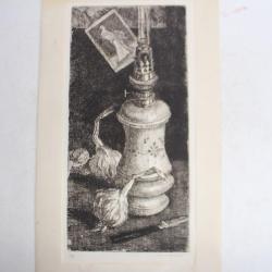 Gravure originale Louis CHARRAT Lampe à huile