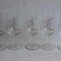 HANS ERNI 5 Verres à vin illustrés Colombe