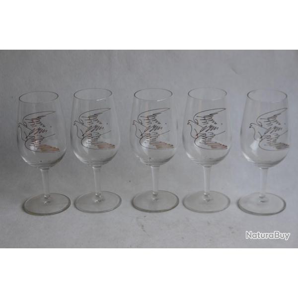HANS ERNI 5 Verres � vin illustr�s Colombe