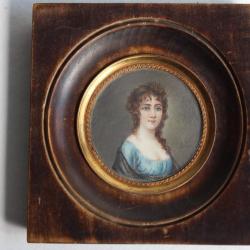Ancienne Peinture miniature signée portrait femme tableaux antiquités
