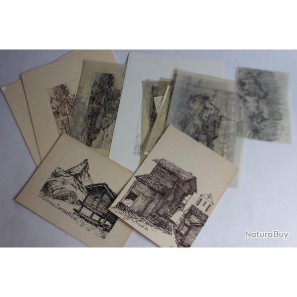 Dessins originaux Aug. W. V�gtli montagnes Suisse Jura 1950/60