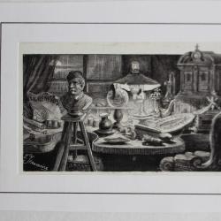 Dessin sur papier plâtré  Édouard JEANMAIRE Atelier Genève Suisse