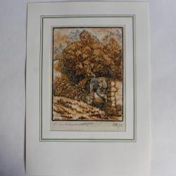 Yvonne HEILBRONNER Gravure sur bois Le sentier romantique 1944