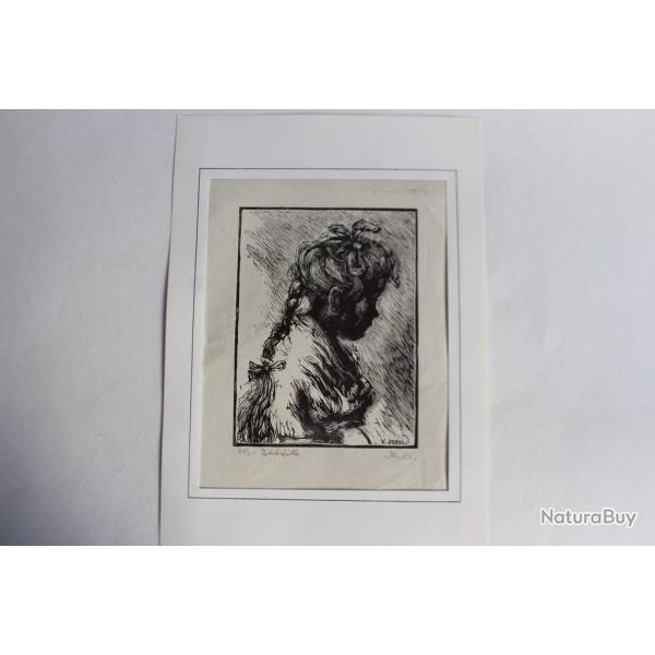 Yvonne HEILBRONNER Gravure sur bois Petite fille