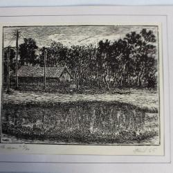 Yvonne HEILBRONNER Gravure sur bois La Mare 1965