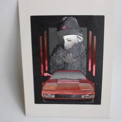 FERRARI dessin vintage voiture et femme Russe