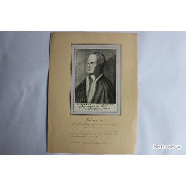Gravure Jean Froben Imprimeur Suisse XVIIIe sicle