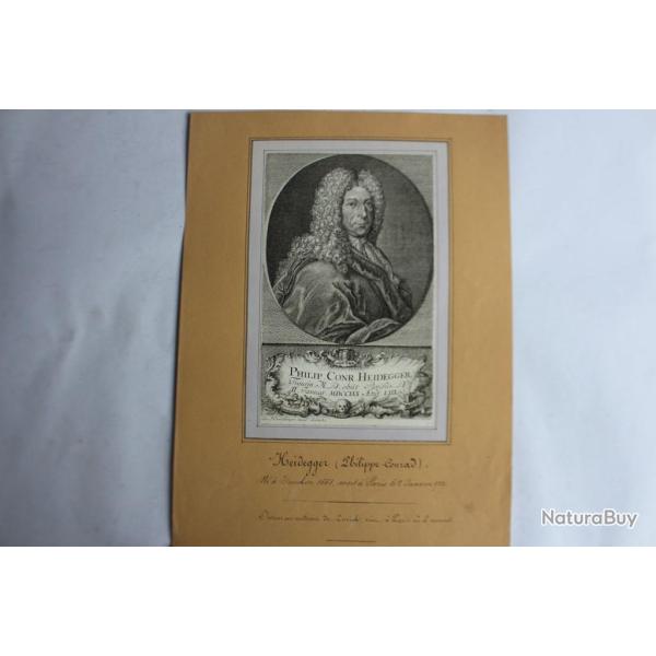 Gravure P.-C. Heidegger Docteur mdecine Suisse XVIIIe Tigurine Zrich
