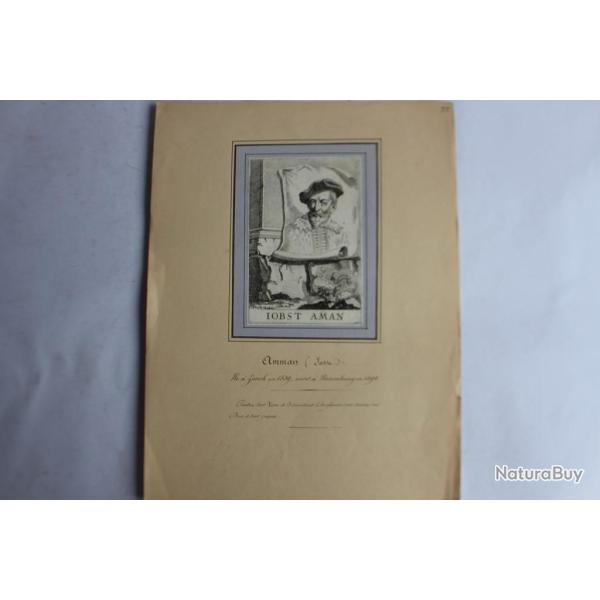 Gravure portrait Iobst Aman (Josse) peintre Suisse XVIIIe sicle
