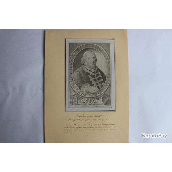 Gravure portrait Fuesslin Jean Conrad Cur Suisse XVIIIe sicle