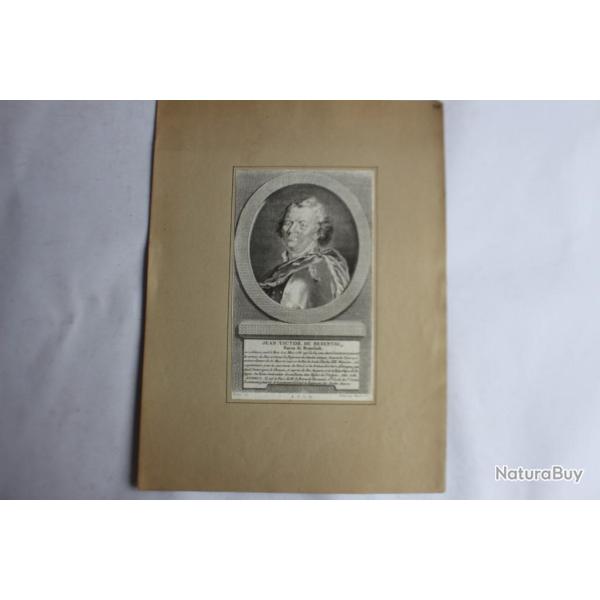 Gravure portrait Jean Victor de Besenval de Brnstatt Officier Suisse
