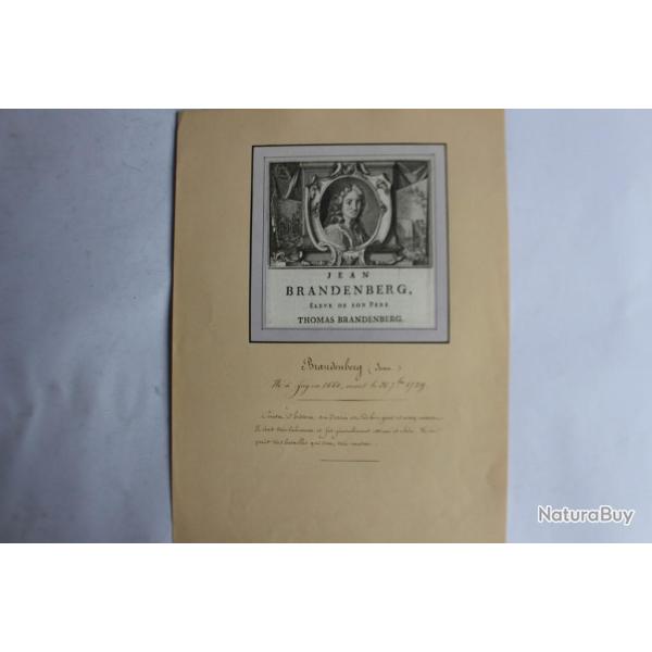 Gravure portrait Jean Brandenberg peintre Suisse (1660-1729)