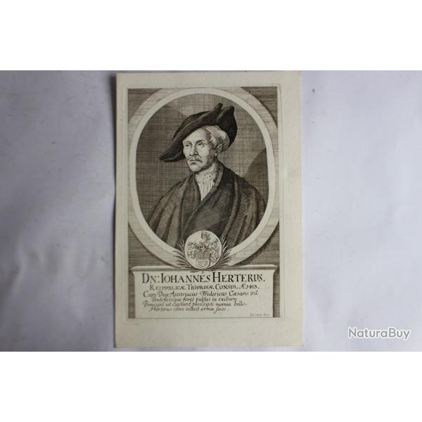 Gravure Johannes Herterus XVIIe sicle Johannes Meyer Tigurine Zrich