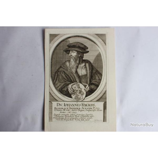 Gravure Johannes Finckius XVIIe sicle Johannes Meyer Tigurine Zrich