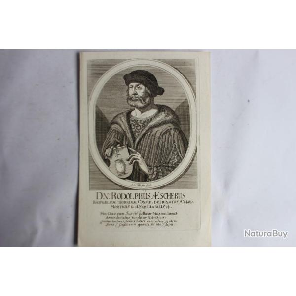 Gravure Rodolphus Aescherus XVIIe sicle Johannes Meyer Tigurine Zrich
