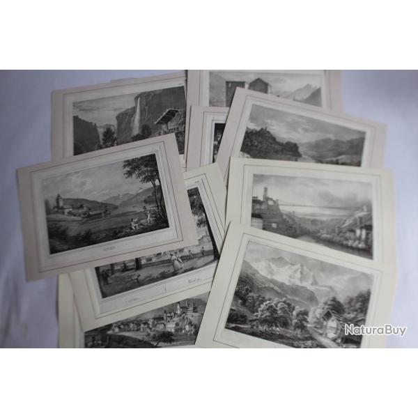 Anciennes gravures Suisse Grandson Vevey Lauterbrunnen XVIIIe sicle