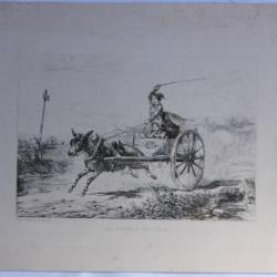 Gravure La course en char J. Collignon 1840