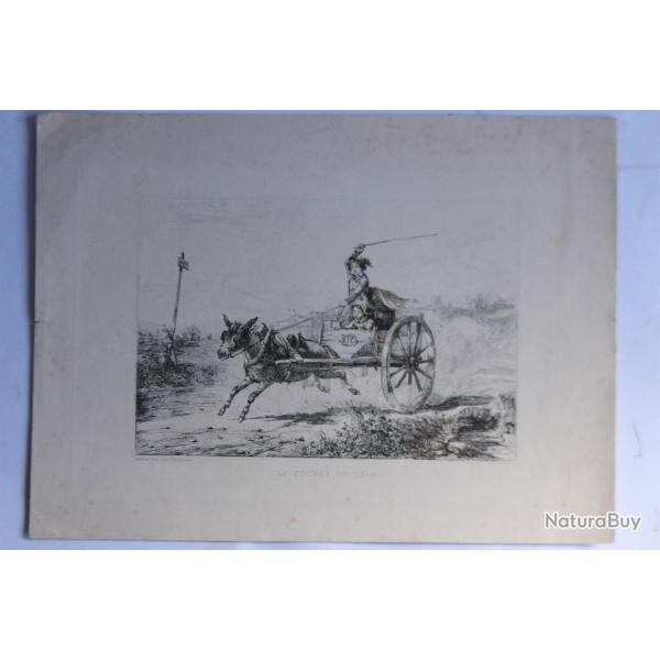 Gravure La course en char J. Collignon 1840