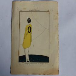 Gravure mode Costumes Parisiens 1914 Manteau duvetyn citron