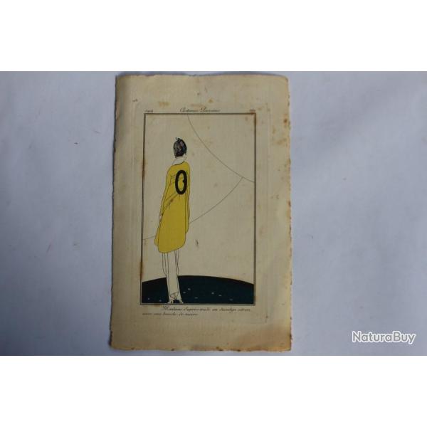 Gravure mode Costumes Parisiens 1914 Manteau duvetyn citron