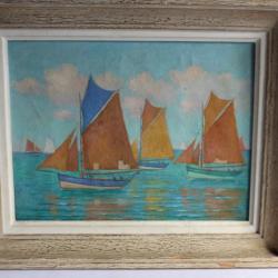 Peinture huile sur toile Abel LETALLE Voiliers 1946 Bateaux