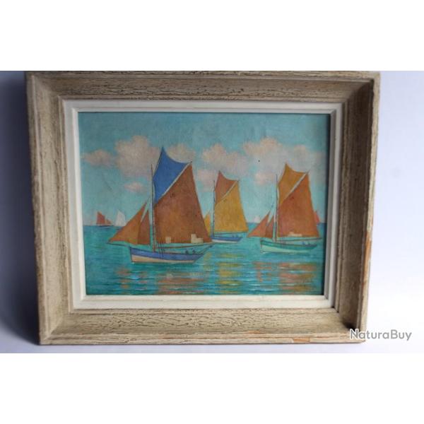 Peinture huile sur toile Abel LETALLE Voiliers 1946 Bateaux