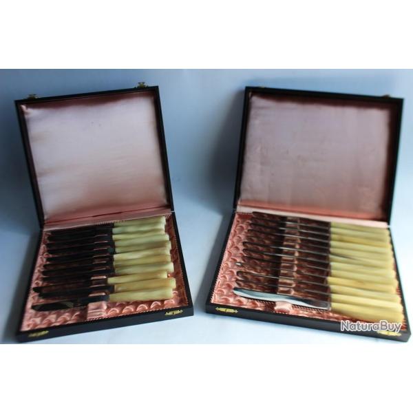 Coffrets 12 couteaux de table + 11 couteaux � dessert corne v�ritable